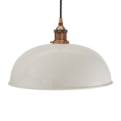 Pale Grey Worcester Painted Dome Pendant Light With Antique Copper Lamp Holder And Black Twisted CableSe Home from B&Q