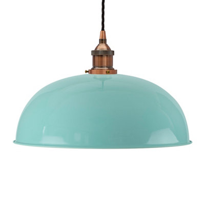 Duck Egg Blue Worcester Painted Dome Pendant Light With Antique Copper Lamp Holder And Black Twisted CableSe Home from B&Q