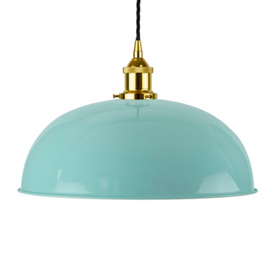 Duck Egg Blue Worcester Painted Dome Pendant Light With Gold Lamp Holder And Black Twisted CableSe Home from B&Q
