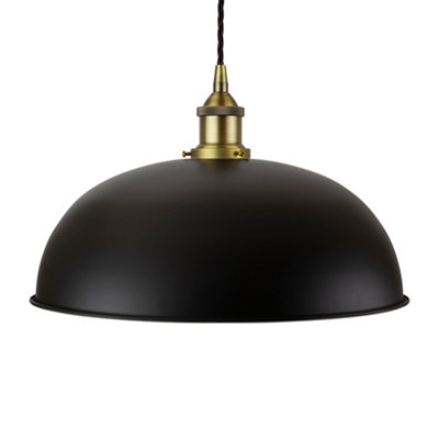 Matt Black Worcester Painted Dome Pendant Light With Matt Antique Brass Lamp Holder And Black Twisted CableSe Home from B&Q