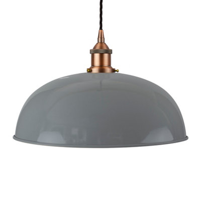 French Grey Worcester Painted Dome Pendant Light With Matt Antique Copper Lamp Holder And Black Twisted CableSe Home from B&Q