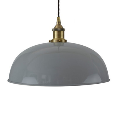 French Grey Worcester Painted Dome Pendant Light With Antique Brass Lamp Holder And Black Twisted CableSe Home from B&Q