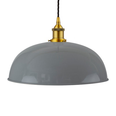 French Grey Worcester Painted Dome Pendant Light With Antique Gold Lamp Holder And Black Twisted CableSe Home from B&Q