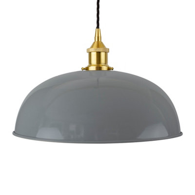 French Grey Worcester Painted Dome Pendant Light With Polished Brass Lamp Holder And Black Twisted CableSe Home from B&Q