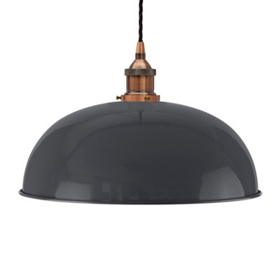 Slate Grey Worcester Painted Dome Pendant Light With Antique Copper Lamp Holder And Black Twisted CableSe Home from B&Q