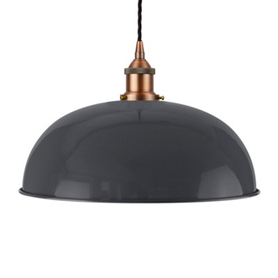 Slate Grey Worcester Painted Dome Pendant Light With Matt Antique Copper Lamp Holder And Black Twisted CableSe Home from B&Q