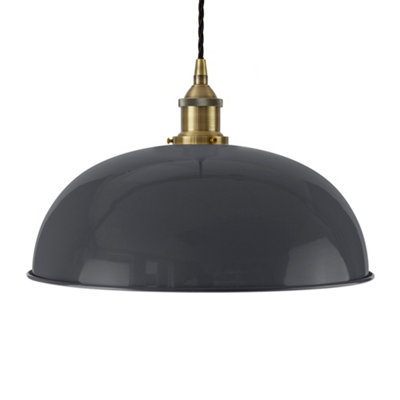Slate Grey Worcester Painted Dome Pendant Light With Antique Brass Lamp Holder And Black Twisted CableSe Home from B&Q
