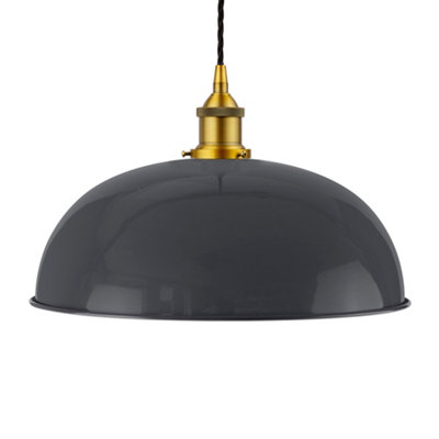 Slate Grey Worcester Painted Dome Pendant Light With Antique Gold Lamp Holder And Black Twisted CableSe Home from B&Q