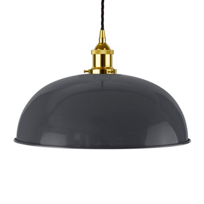 Slate Grey Worcester Painted Dome Pendant Light With Gold Lamp Holder And Black Twisted CableSe Home from B&Q