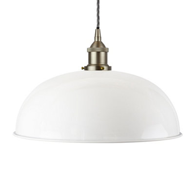 White Worcester Painted Dome Pendant Light With Brushed Chrome Lamp Holder And Grey Twisted CableSe Home from B&Q