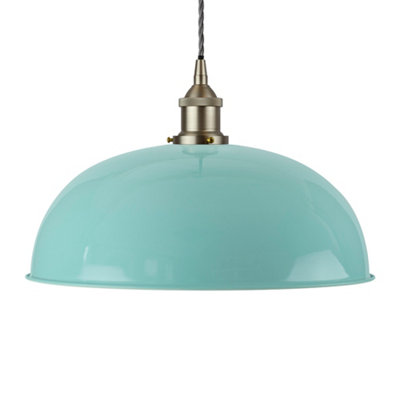 Duck Egg Blue Worcester Painted Dome Pendant Light With Brushed Chrome Lamp Holder And Grey Twisted CableSe Home from B&Q