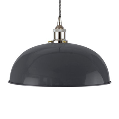 Slate Grey Worcester Painted Dome Pendant Light With Nickel Lamp Holder And Grey Twisted CableSe Home from B&Q