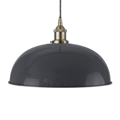 Slate Grey Worcester Painted Dome Pendant Light With Brushed Chrome Lamp Holder And Grey Twisted CableSe Home from B&Q