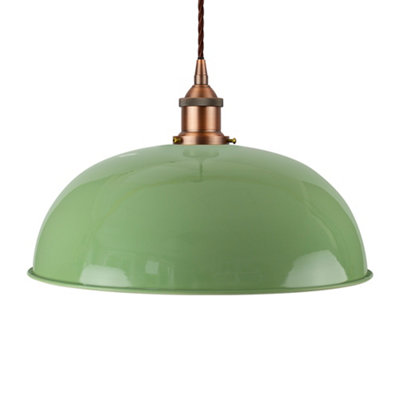 Mint Green Worcester Painted Dome Pendant Light With Antique Copper Lamp Holder And Brown Twisted CableSe Home from B&Q