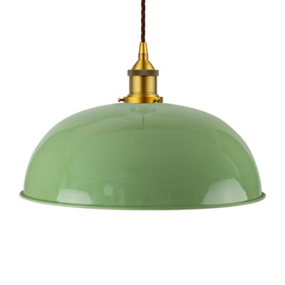 Mint Green Worcester Painted Dome Pendant Light With Antique Gold Lamp Holder And Brown Twisted CableSe Home from B&Q