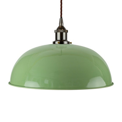 Mint Green Worcester Painted Dome Pendant Light With Black Nickel Lamp Holder And Brown Twisted CableSe Home from B&Q