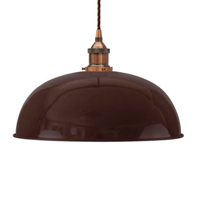 Burgundy Red Worcester Painted Dome Pendant Light With Antique Copper Lamp Holder And Brown Twisted CableSe Home from B&Q