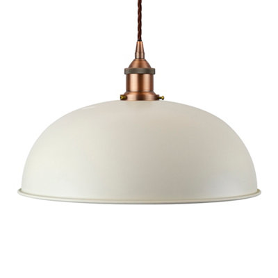 Clay White Worcester Painted Dome Pendant Light With Matt Antique Copper Lamp Holder And Brown Twisted CableSe Home from B&Q