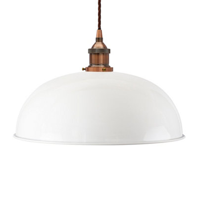 White Worcester Painted Dome Pendant Light With Antique Copper Lamp Holder And Brown Twisted CableSe Home from B&Q