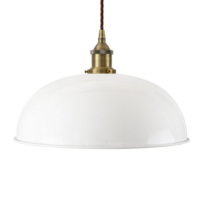 White Worcester Painted Dome Pendant Light With Antique Brass Lamp Holder And Brown Twisted CableSe Home from B&Q