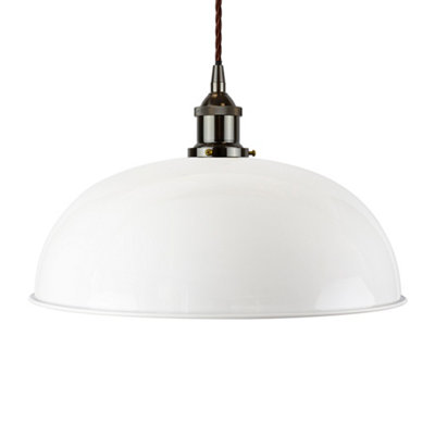 White Worcester Painted Dome Pendant Light With Black Nickel Lamp Holder And Brown Twisted CableSe Home from B&Q