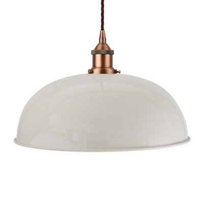 Pale Grey Worcester Painted Dome Pendant Light With Matt Antique Copper Lamp Holder And Brown Twisted CableSe Home from B&Q