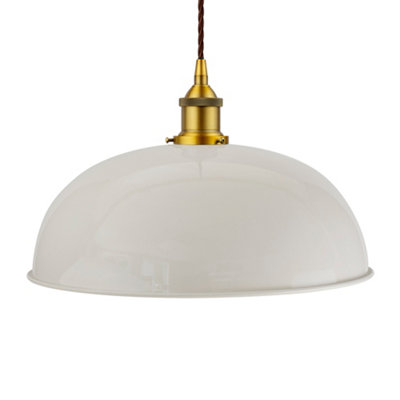 Pale Grey Worcester Painted Dome Pendant Light With Antique Gold Lamp Holder And Brown Twisted CableSe Home from B&Q