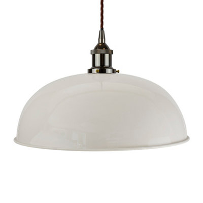 Pale Grey Worcester Painted Dome Pendant Light With Black Nickel Lamp Holder And Brown Twisted CableSe Home from B&Q