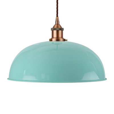 Duck Egg Blue Worcester Painted Dome Pendant Light With Matt Antique Copper Lamp Holder And Brown Twisted CableSe Home from B&Q