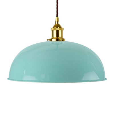 Duck Egg Blue Worcester Painted Dome Pendant Light With Gold Lamp Holder And Brown Twisted CableSe Home from B&Q