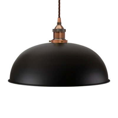 Matt Black Worcester Painted Dome Pendant Light With Antique Copper Lamp Holder And Brown Twisted CableSe Home from B&Q