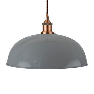 French Grey Worcester Painted Dome Pendant Light With Matt Antique Copper Lamp Holder And Brown Twisted CableSe Home from B&Q