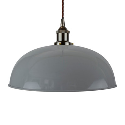 French Grey Worcester Painted Dome Pendant Light With Black Nickel Lamp Holder And Brown Twisted CableSe Home from B&Q
