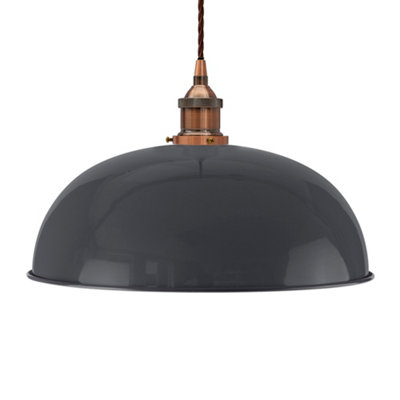 Slate Grey Worcester Painted Dome Pendant Light With Antique Copper Lamp Holder And Brown Twisted CableSe Home from B&Q