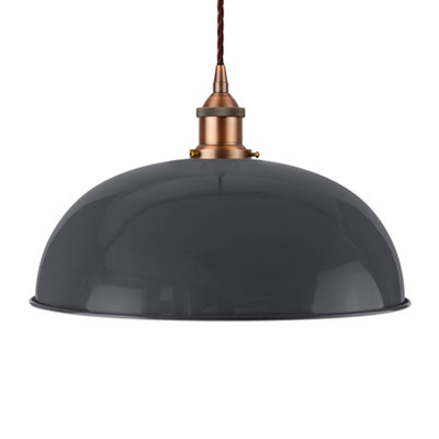 Slate Grey Worcester Painted Dome Pendant Light With Matt Antique Copper Lamp Holder And Brown Twisted CableSe Home from B&Q