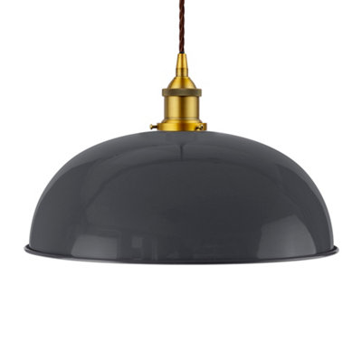 Slate Grey Worcester Painted Dome Pendant Light With Antique Gold Lamp Holder And Brown Twisted CableSe Home from B&Q