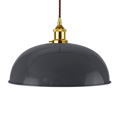 Slate Grey Worcester Painted Dome Pendant Light With Gold Lamp Holder And Brown Twisted CableSe Home from B&Q