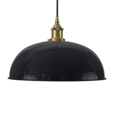 Navy Blue Worcester Painted Dome Pendant Light With Antique Brass Lamp Holder And Black Round CableSe Home from B&Q