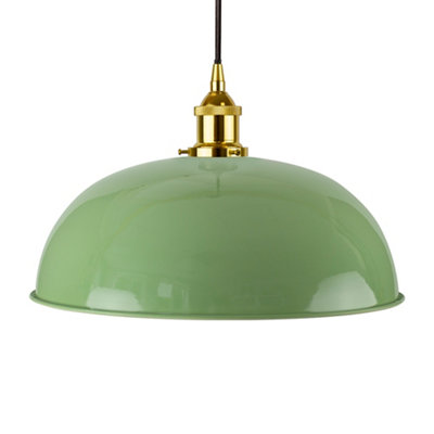 Mint Green Worcester Painted Dome Pendant Light With Gold Lamp Holder And Black Round CableSe Home from B&Q