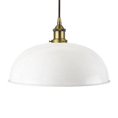 White Worcester Painted Dome Pendant Light With Matt Antique Brass Lamp Holder And Black Round CableSe Home from B&Q