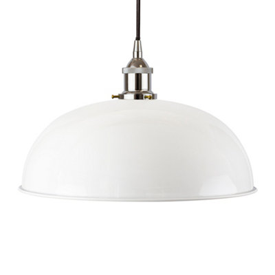 White Worcester Painted Dome Pendant Light With Nickel Lamp Holder And Black Round CableSe Home from B&Q