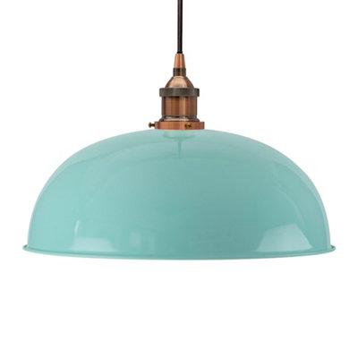 Duck Egg Blue Worcester Painted Dome Pendant Light With Antique Copper Lamp Holder And Black Round CableSe Home from B&Q
