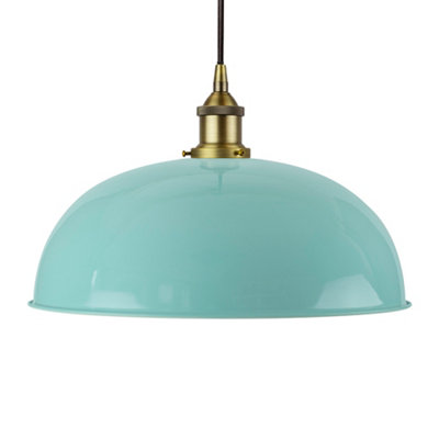 Duck Egg Blue Worcester Painted Dome Pendant Light With Matt Antique Brass Lamp Holder And Black Round CableSe Home from B&Q