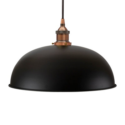Matt Black Worcester Painted Dome Pendant Light With Antique Copper Lamp Holder And Black Round CableSe Home from B&Q