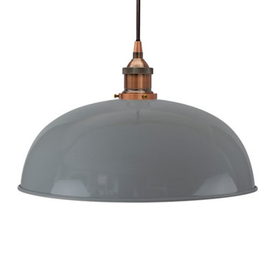 French Grey Worcester Painted Dome Pendant Light With Antique Copper Lamp Holder And Black Round CableSe Home from B&Q