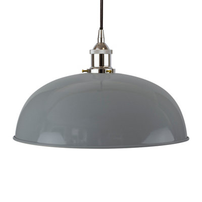 French Grey Worcester Painted Dome Pendant Light With Nickel Lamp Holder And Black Round CableSe Home from B&Q