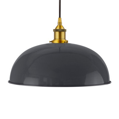 Slate Grey Worcester Painted Dome Pendant Light With Antique Gold Lamp Holder And Black Round CableSe Home from B&Q