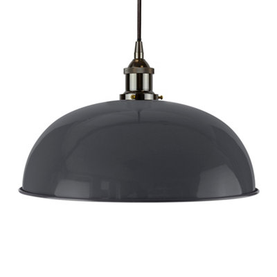 Slate Grey Worcester Painted Dome Pendant Light With Black Nickel Lamp Holder And Black Round CableSe Home from B&Q