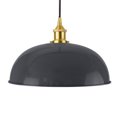 Slate Grey Worcester Painted Dome Pendant Light With Polished Brass Lamp Holder And Black Round CableSe Home from B&Q