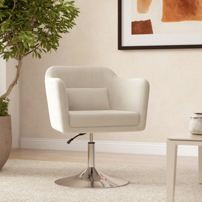 B&Q -  Stylish Retro Linen Swivel Tub Chair Steel Frame Cushion Seat White